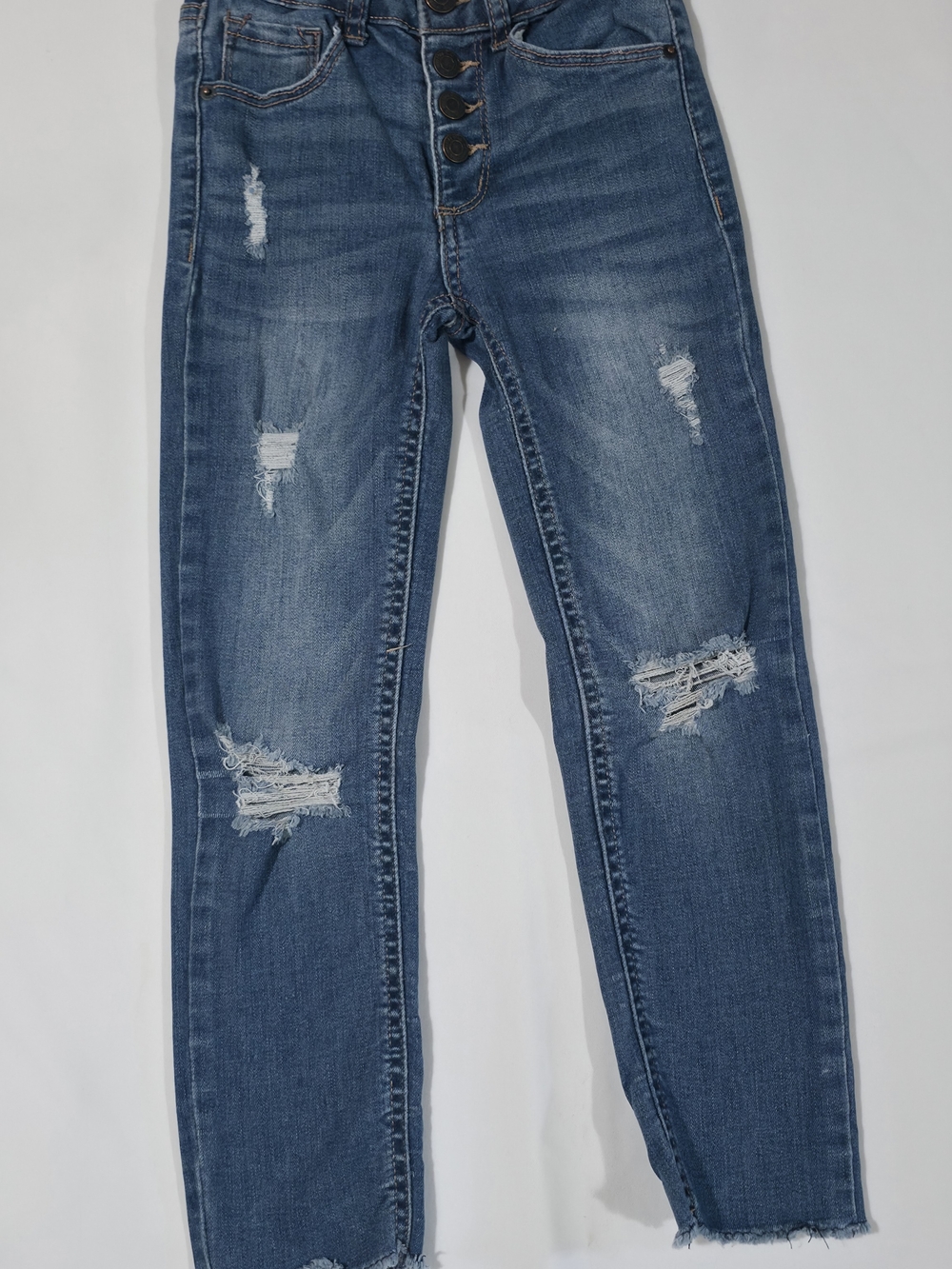 Imperial Star Girls Distressed Skinny Jeans Size 7 Button Fly Frayed Hem
